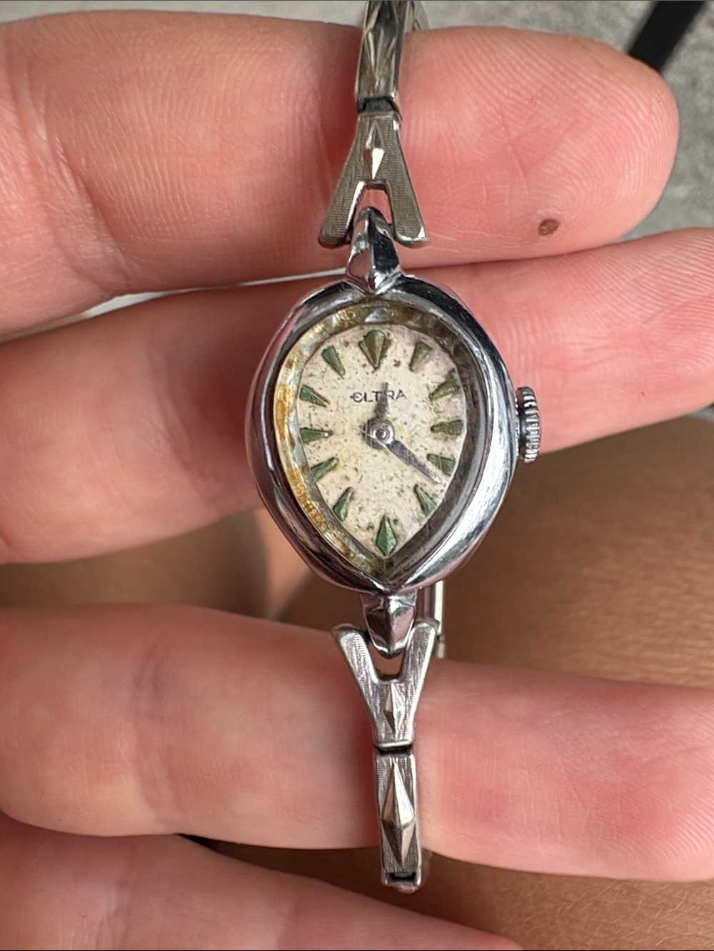 Eltra Wristwatch Women OS Silver Fair Vintage 10K Gold Filled Stonewall Band